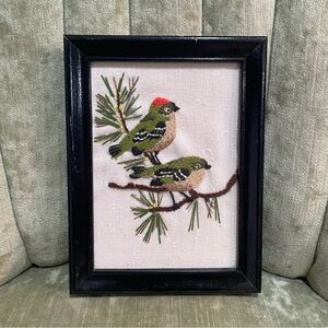 Vintage Crewel Embroidery Handmade Needlework Birds Cottage Grandma Gallery Wall